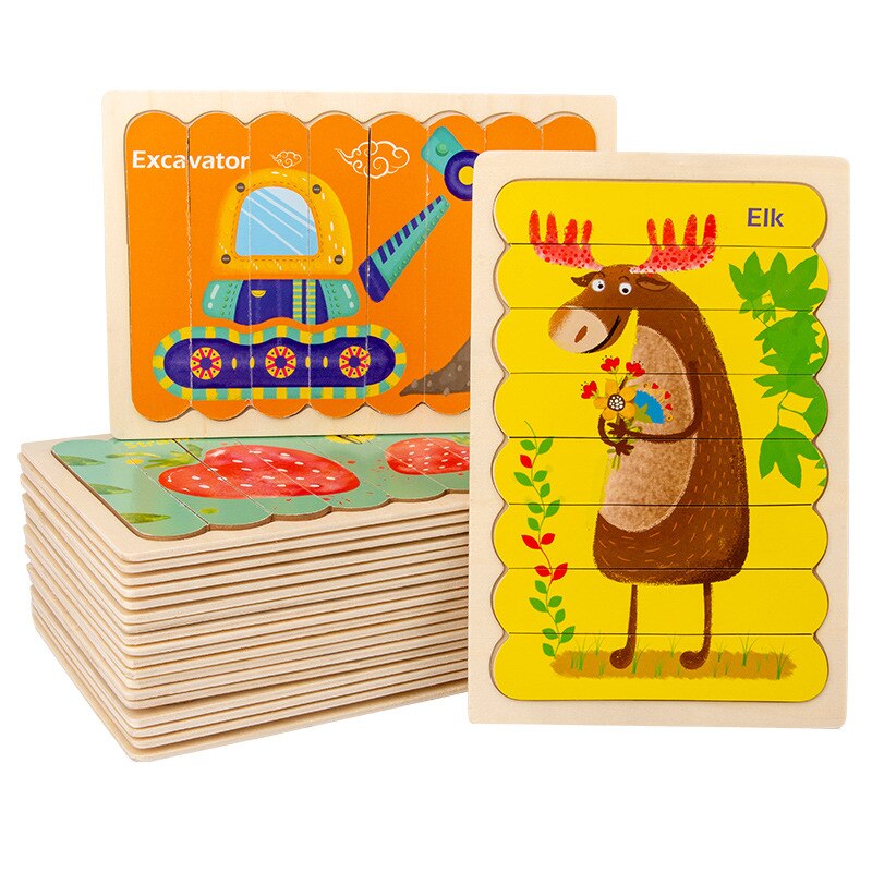 Di legno creativo ice cream bar di puzzle per bambini educativi del fumetto traffico animale storia double-sided cognitivo puzzle