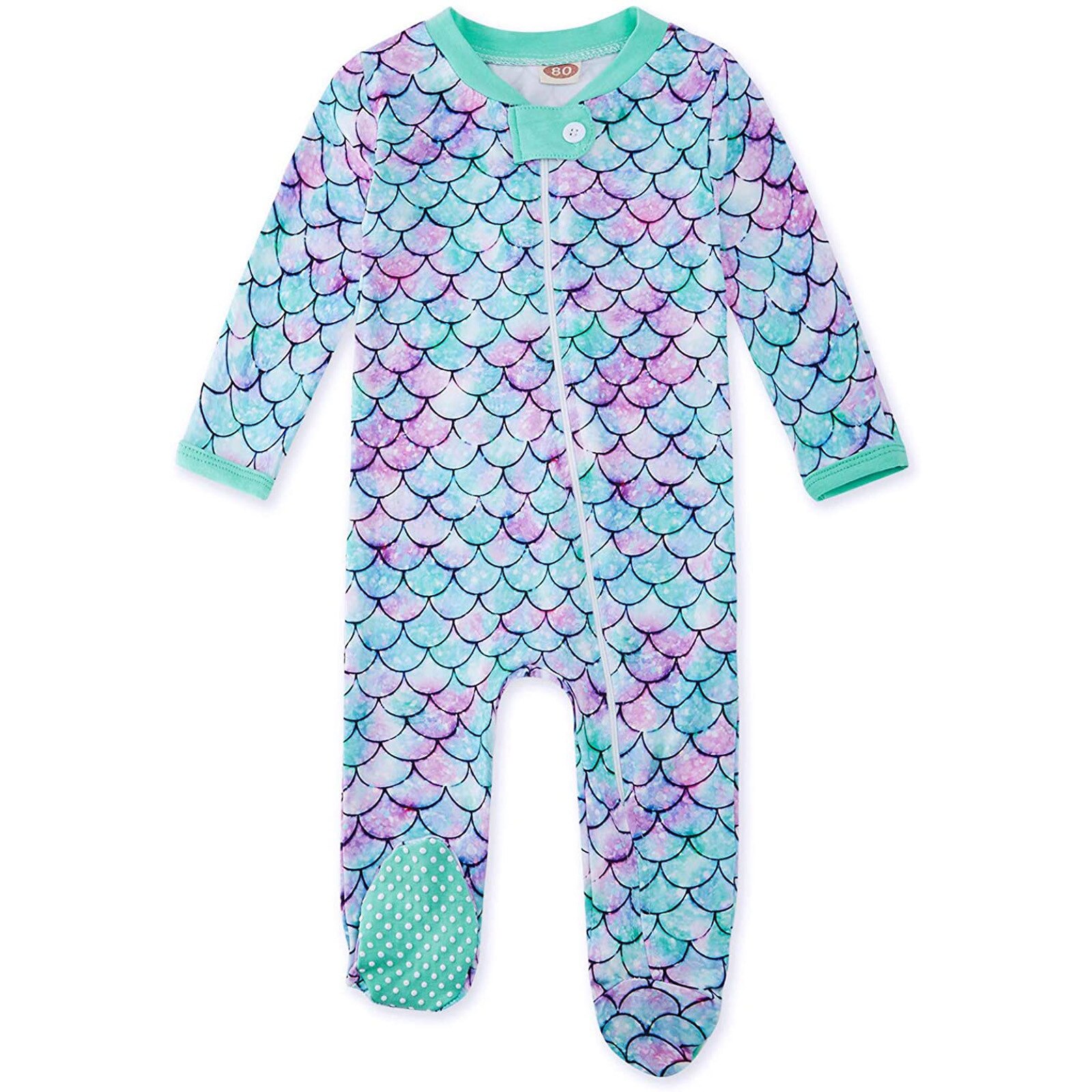 Roupa de dormir recém-nascido macacão infantil do bebê da menina do menino sereias impressão pijama sleeper zíper footed macacão vetement enfant fille