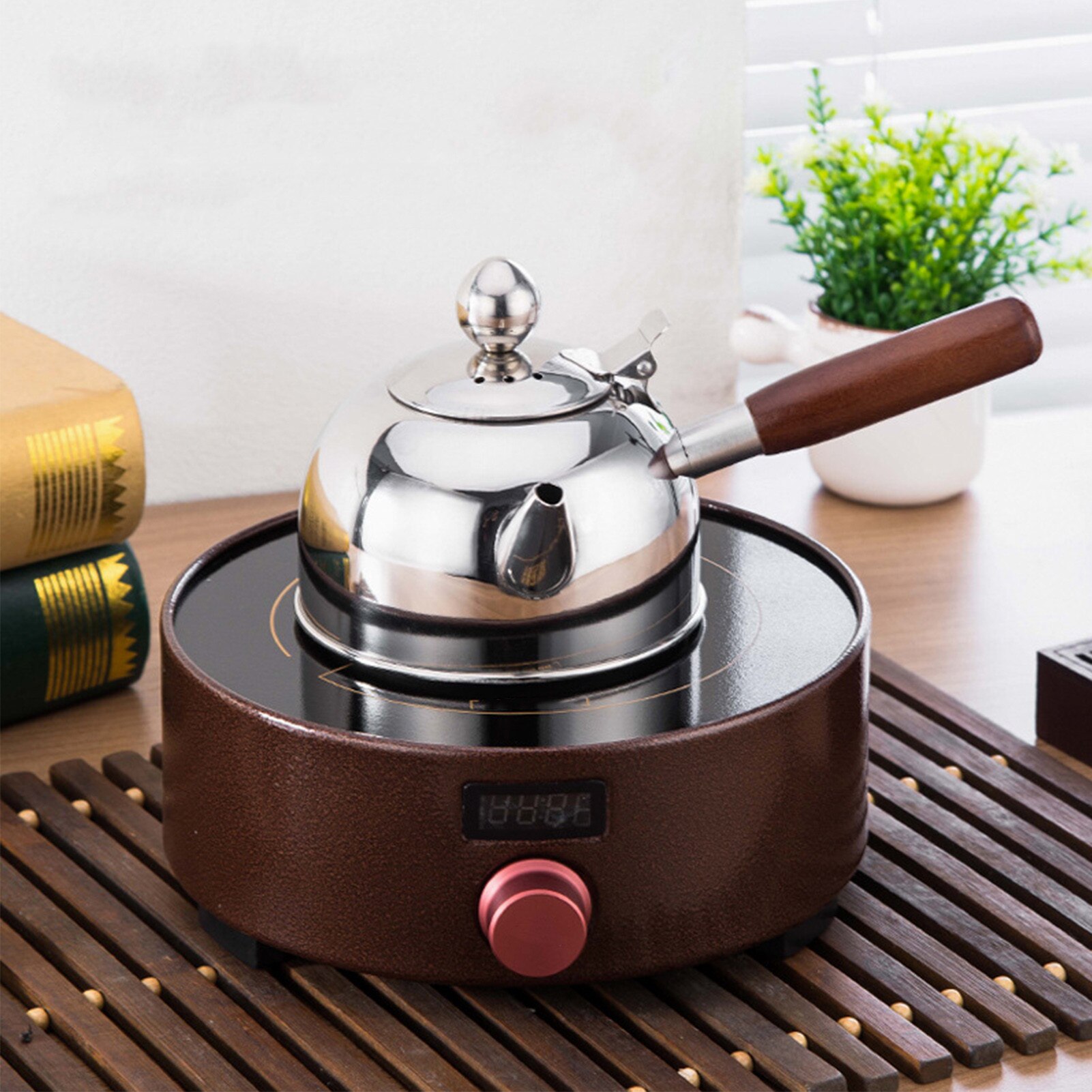 Tetera de té de acero inoxidable con mango de madera, tetera de té y café de Gongfu para todas las estufas, hervidora de agua hervida