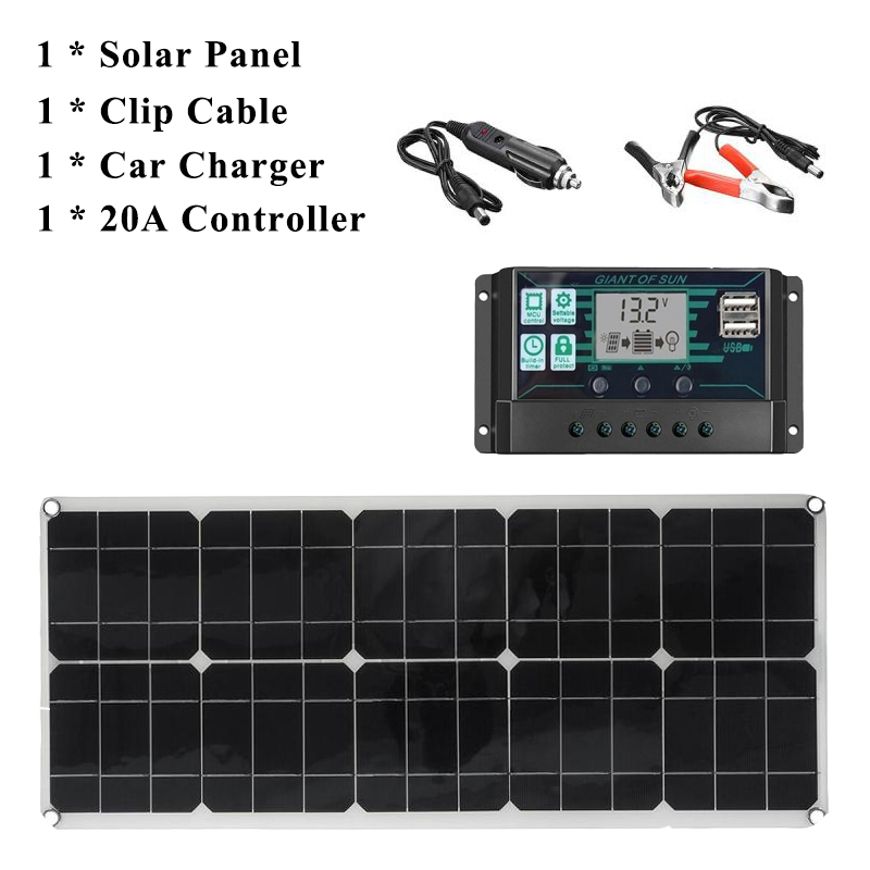 100W Solar Panel Set Solar Panel + MPPT Solar Charger Controller PWM LCD Display Dual USB Port Portable Phone Power Supply: With 20A Controller