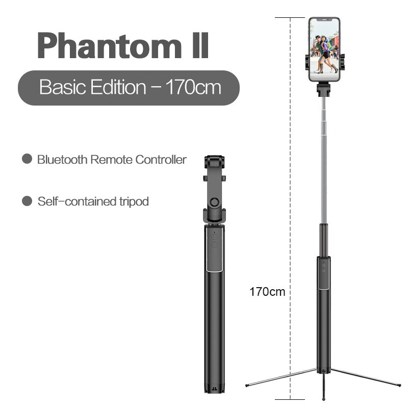Uttrekkbart selfiestang stativ bluetooth fjernutløser bluetooth selfie pinne stativ med fylllys til mobiltelefon reise: Ikke noe lys