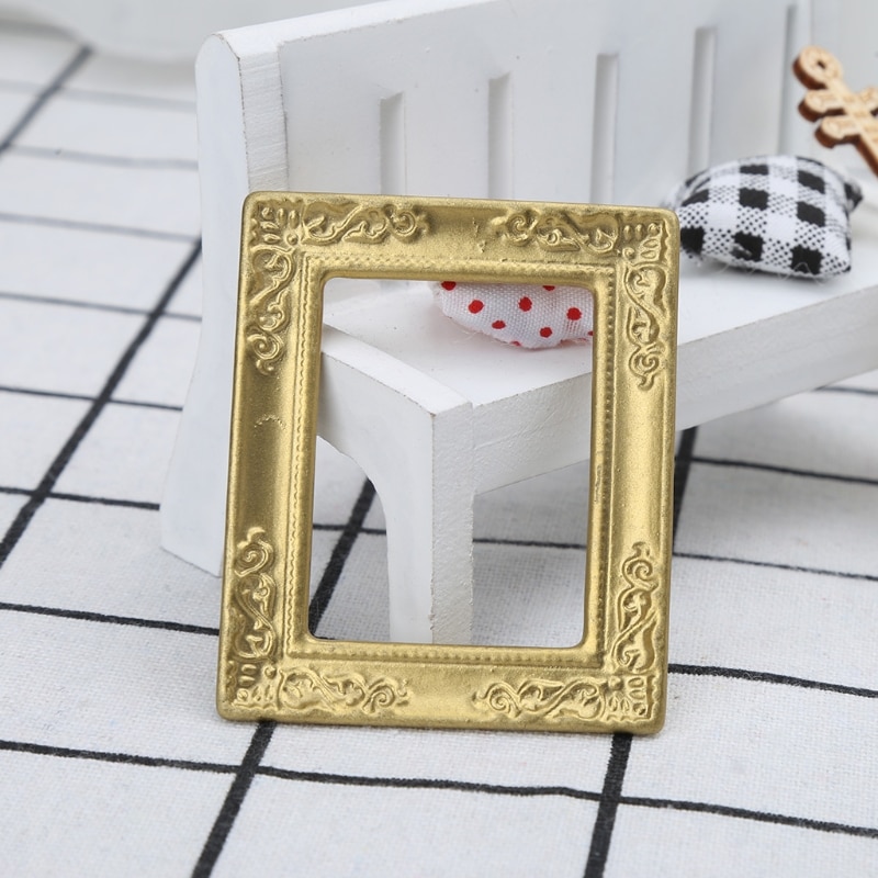 OOTDTY Speelgoed 1:12 Gouden Frame Fotolijst Accessoires voor Meubels Miniatuur Spiegel met Gouden Frame