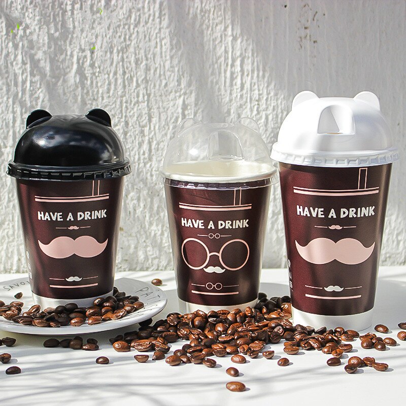 50 stk engangskop 400ml 500ml festgaver drikkepapir kopper takeaway kaffekop emballage med låg