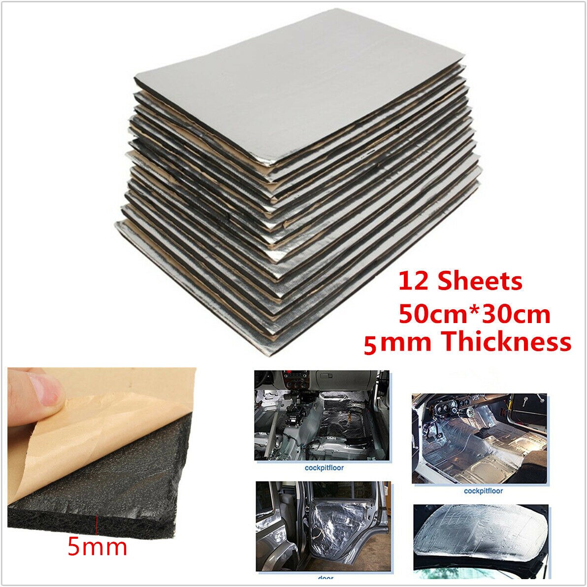 12pcs 5mm Car SUV Sound Proofing Deadener Heat Noise Insulation Closed Cell Foam Vehicle Insulation Closed Cell Foam Sheet