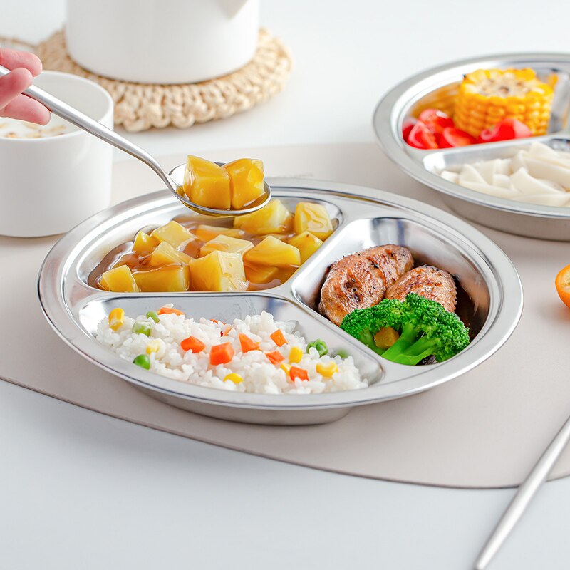 3 Sections Divided Round Dinner Plate Hotel Restaurant Buffet Tableware Child Student Cutlery Snack Foon Container For Kitchen