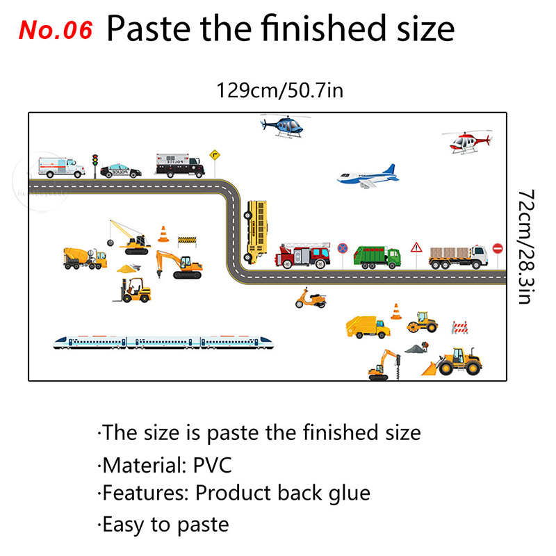 Engineering Vehicles Cartoon Wall Stickers for Kids Room Decoration Home Decor Art Murals Removable DIY Decals for Kindergarten: No.06
