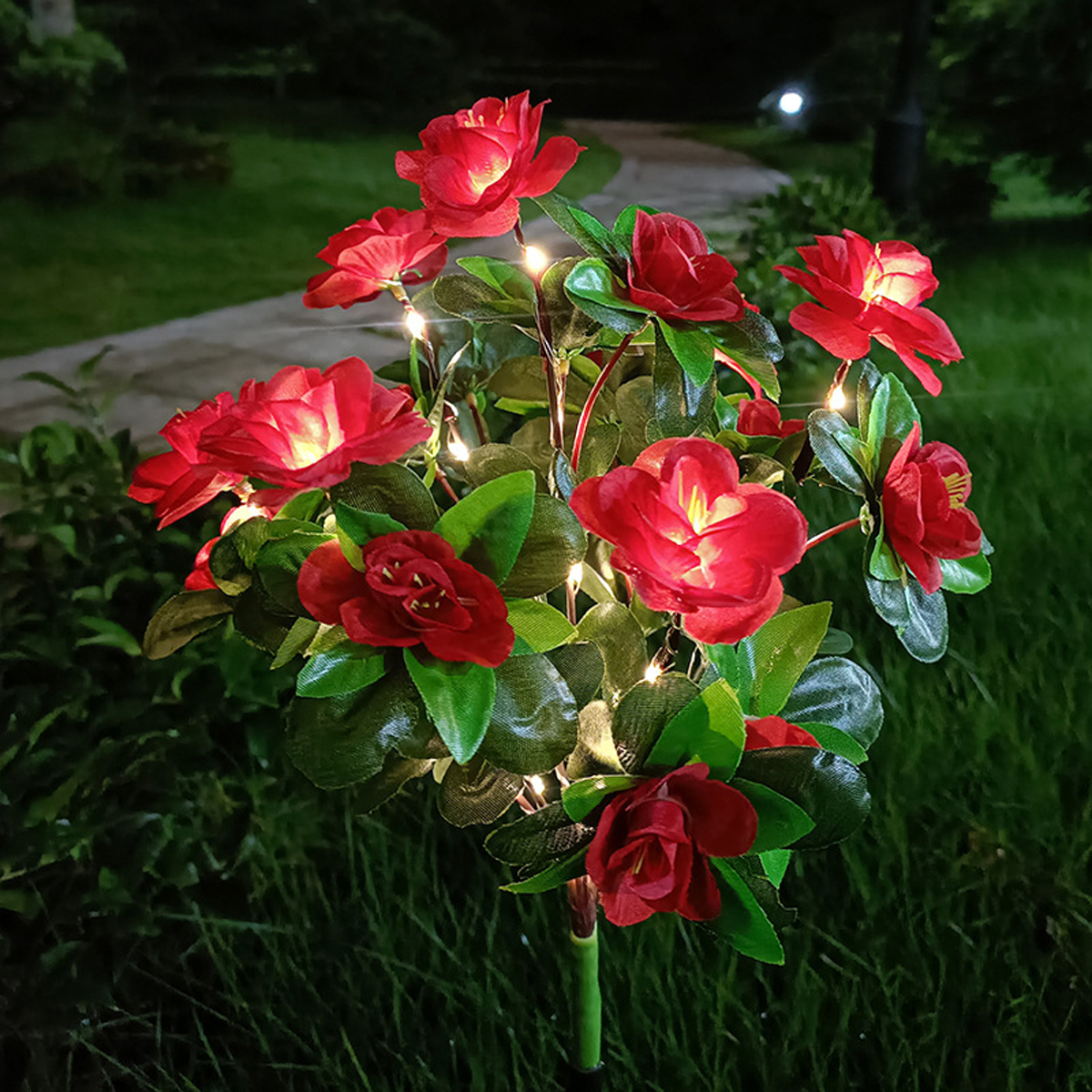 LED lumière solaire étanche azalée fleurs solaires lampe extérieure décorative pour jardin cour pelouse chemin éclairage mariage décor: Bleu / 0-5W