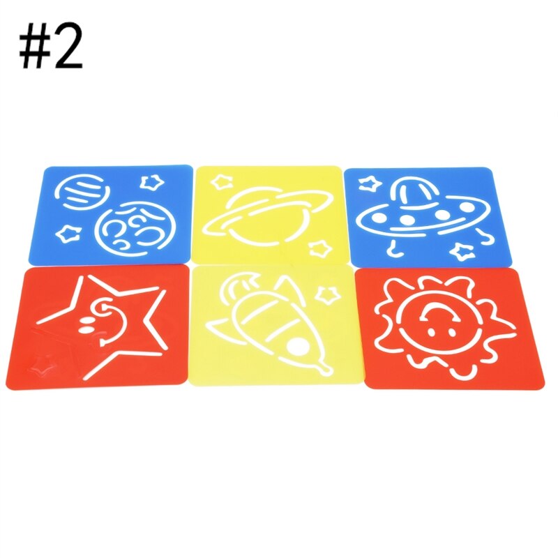 6Pcs Kinderen Multi Vormige Plastic Heersers Schilderij Tekening Sjabloon Stencil Kids Kinderen Leren Art Tool Kleurrijke Tekening Speelgoed: type2-Planet