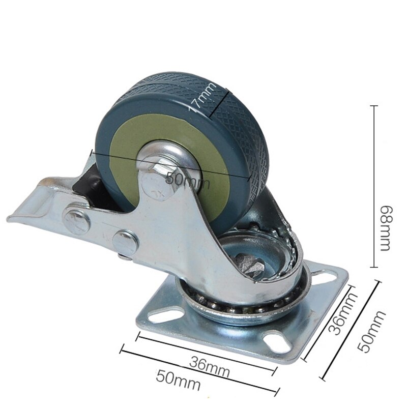 4Pcs Set Heavy Duty 50X17mm PVC Swivel Castor Wheels Trolley Caster Brake Model:4 with Brake HL-5