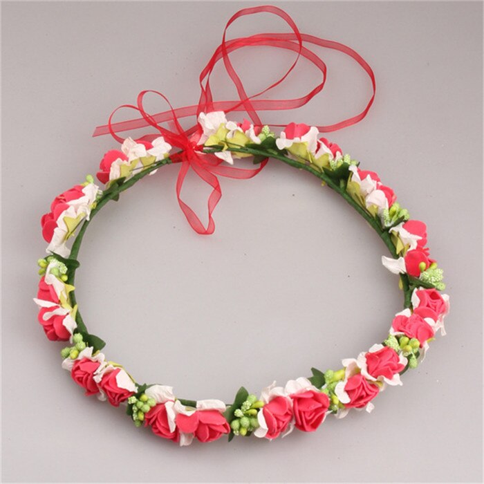 Handmade Fabric Adjustable Wreath Head wear Wedding Decoration Flower Crown Bride Hair Accessories Flower Wreaths: Red