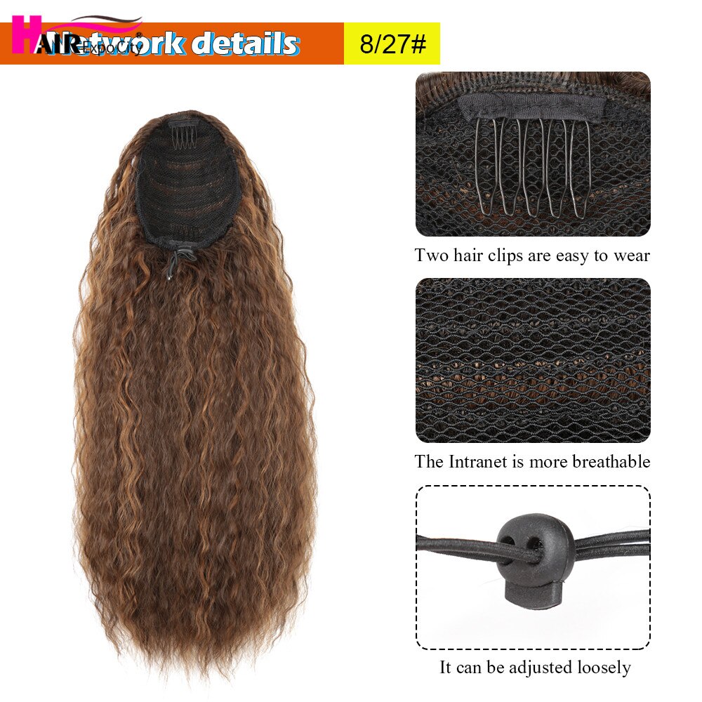 Extensions capillaires synthétiques, 24 pouces, postiche longue, crépue, lisse, queue-de-cheval avec Clip, postiche Afro pour femmes, Expo City