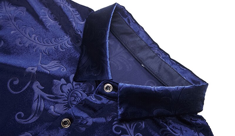 Herren Luxus Samt Blumen- Kleid Hemden schlank passen Langarm Velours Hemd Männer lässig Hemd Männlichen oben Hemd