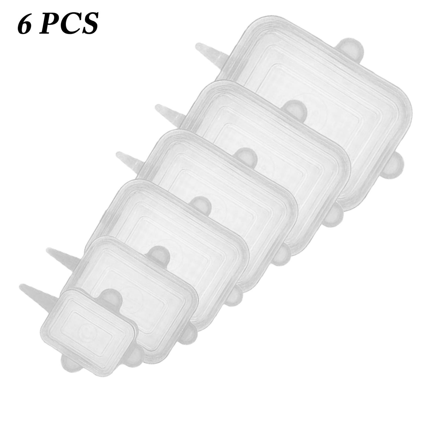 6/12pcs Kitchen Gadgets Silicone Reusable Lids Universal Stretch Lids for Silicon Food Wrap Bowl Cover Keep Food Fresh Seal Lids: 6Pcs White Rectangle