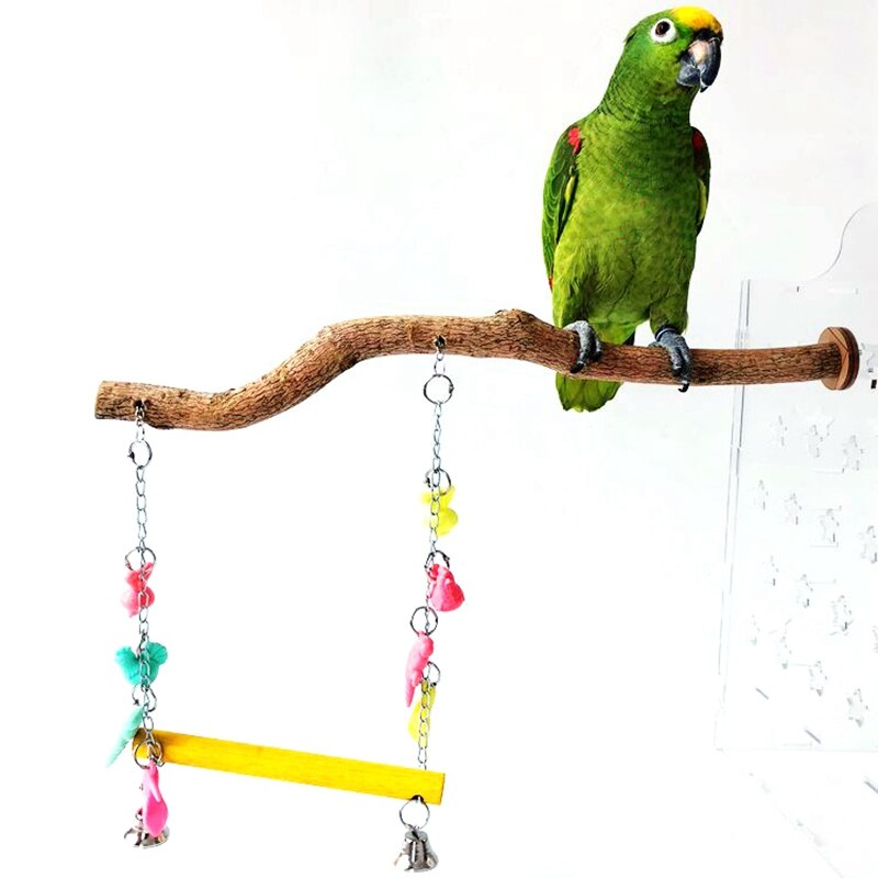 Parrot Perch Swing Wooden Bird Cage Swing With Bell Cockatiel Stand Bird Hanging Toy Parrot Chewing Toy Bird Accessories