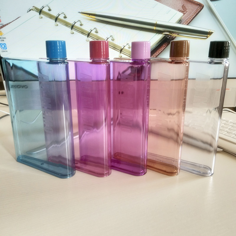 Flad vandflaske bærbar klar  a6 papirpude flad drikkevandskedel til rejseture drikkeflaske (klar farve) familierejser