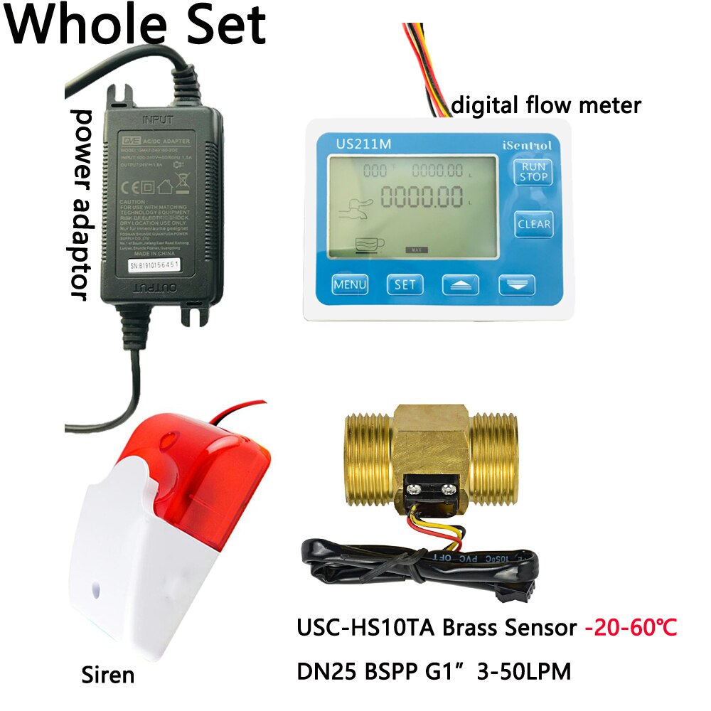 US211MA Water Flow Meter Pipewater Suspend Alarming System Siren Brass Copper Flow Senor Turbine flowmeter G1" BSPP iSentrol