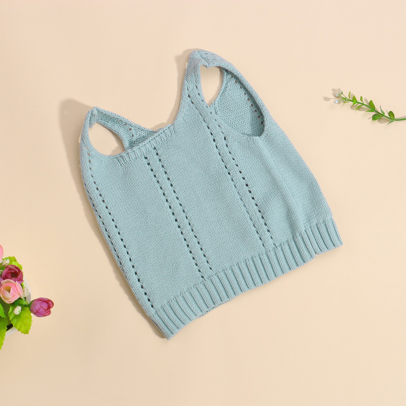 Canottiere estive per bambini, gilet senza maniche a tracolla larga lavorato a maglia tinta unita per ragazze, blu/verde