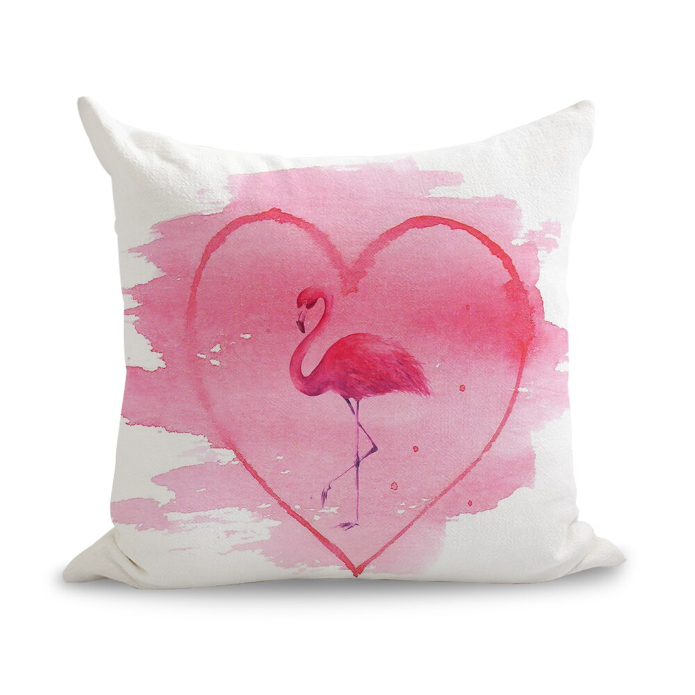 Romantisk kærlighed til lyserøde flamingoer puder linned sofa sæde pude smide pude boligindretning: Brun / Indvendig ikke inkluderet