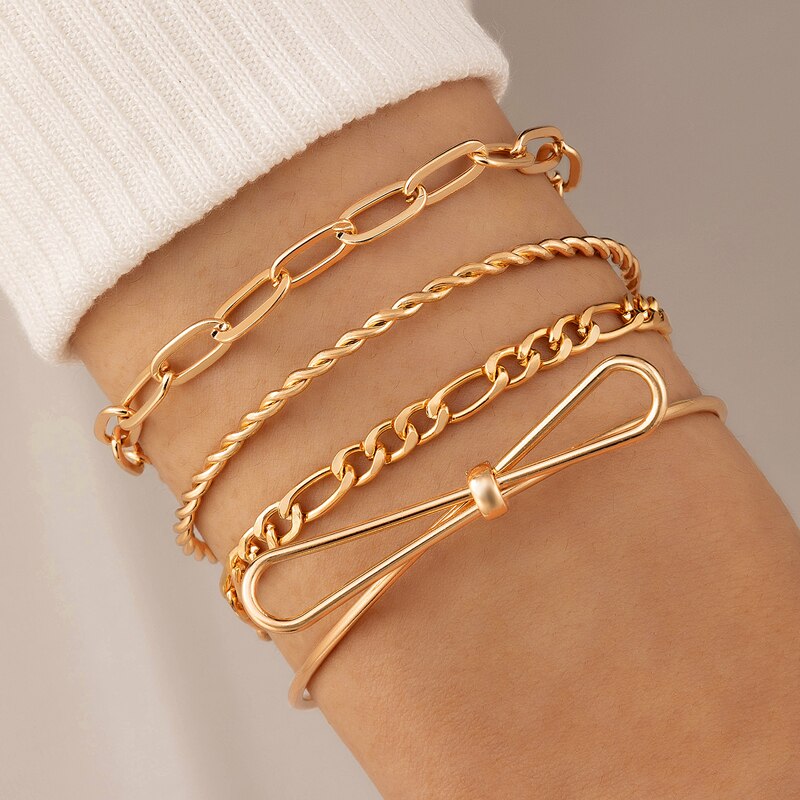 Docona-Conjunto de pulseras de aleación de Metal multicapa para mujer, brazalete bohemio de cristal y piedra media luna, corazón, hoja de árbol, joyería de boda, 9 estilos: 21624-gold