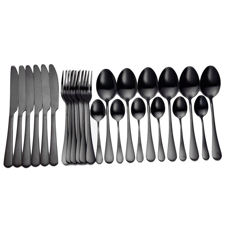 Tablewellware Servies Zwarte Bestek Set 24 Pcs Roestvrij Staal Bestek Doos Vorken Messen Lepels Diner Set Keuken Lepel Set