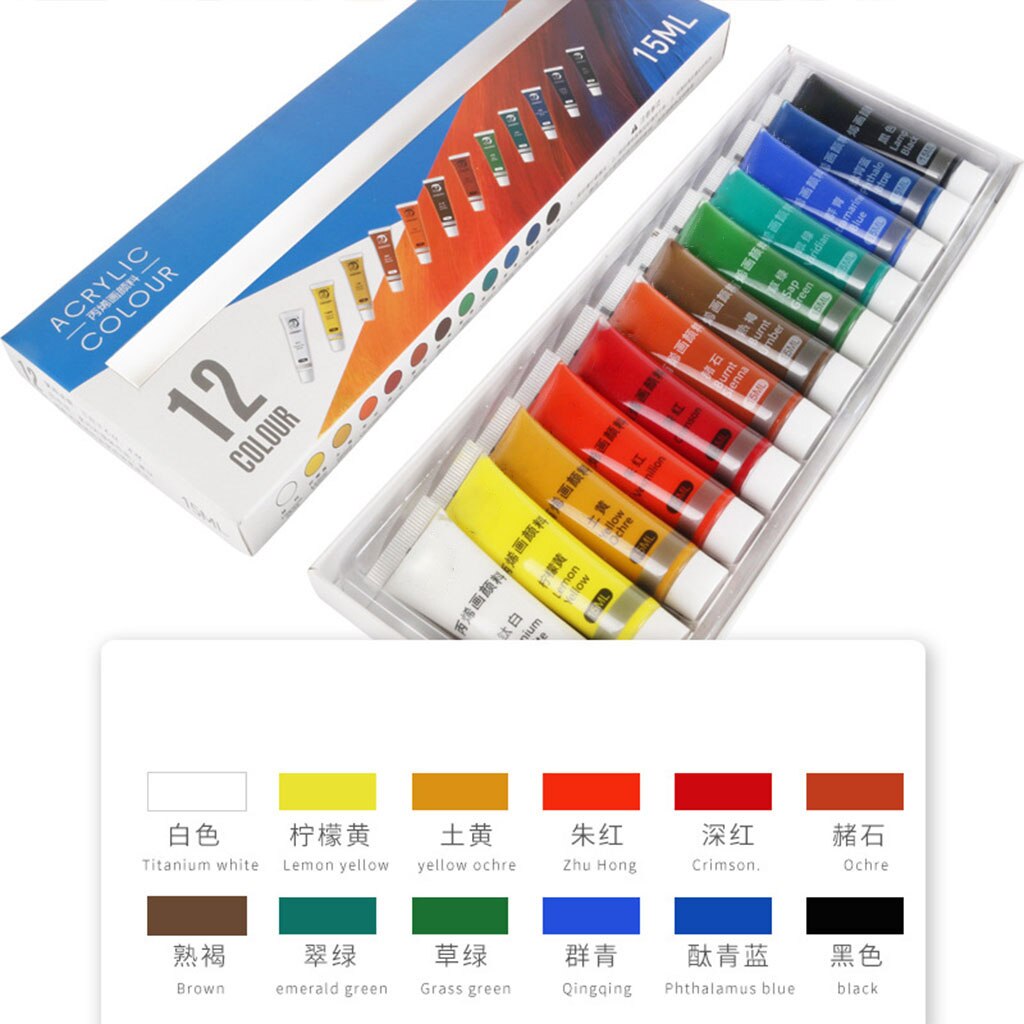 12/24 Colors Artist Acrylic Paints 15ml Tube Drawing Painting Pigment Wall Paint