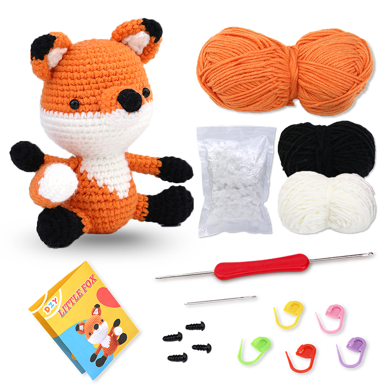 Kraball kit de animais de crochê para iniciantes com tutorial de vídeo, fio de tricô de algodão, agulhas, gancho, conjunto de ferramentas de malha, artesanato diy: Borgonha