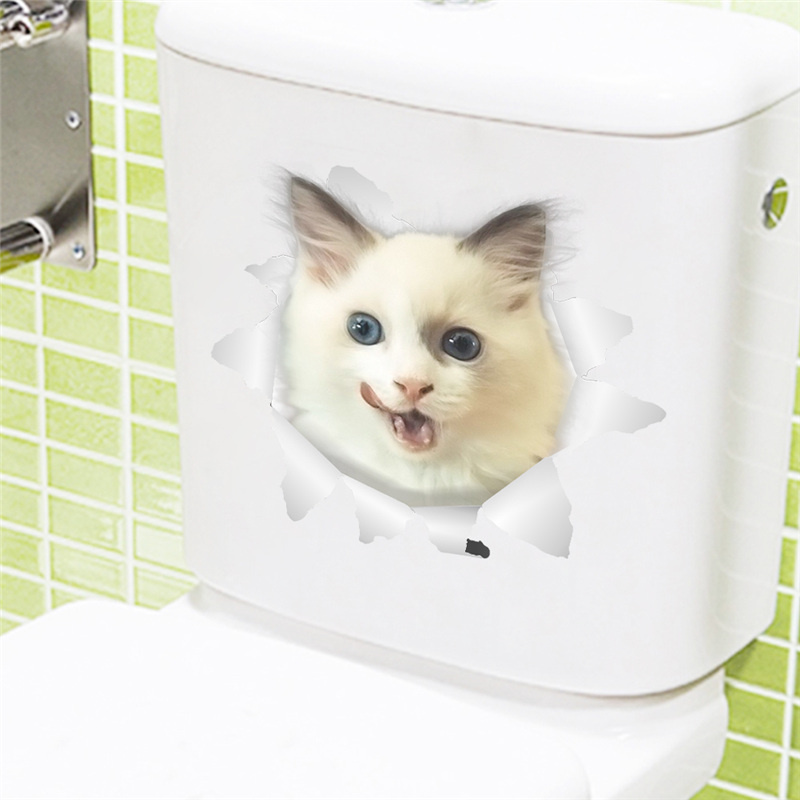 Nette Katze Hund Wc Aufkleber Dekoration Diy Lustige Karikatur Ebene Wc Wandbild Kunst lebendig 3d Kätzchen Welpen Safari Pvc Zauberstab Aufkleber: 9 14198