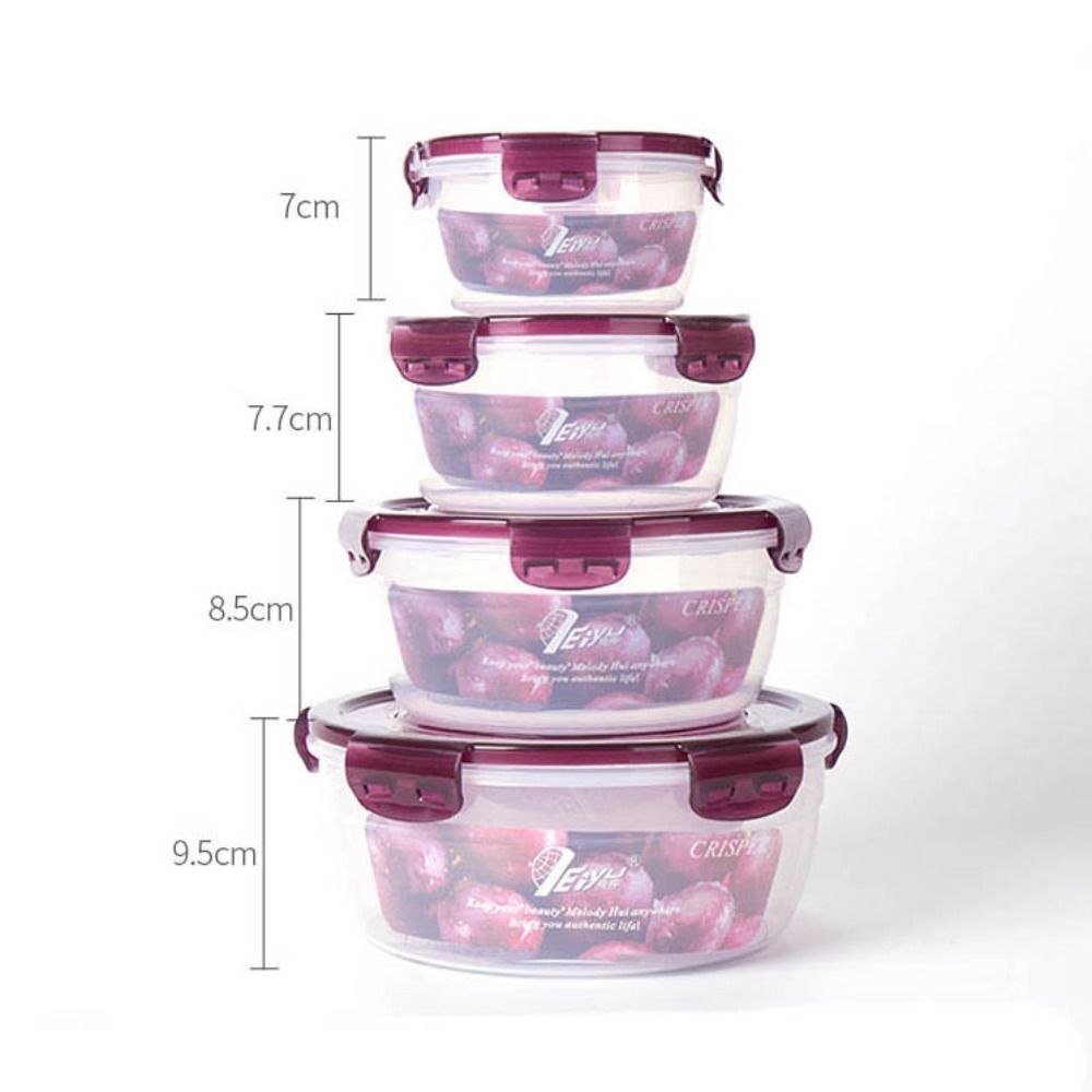 Boîte de rangement ronde en plastique avec couvercle, bac à légumes transparent empilable, scellé, rectangulaire, beaucoup, sûr, 1/4 pièces: L / Gris clair
