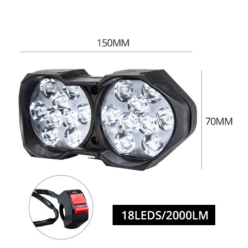 VooVoo, accesorios Led para vehículo, para motocicleta eléctrica, faro delantero para coche, Lámpara de trabajo, 6500K, accesorios eléctricos para bicicleta todoterreno: 18 LED switch