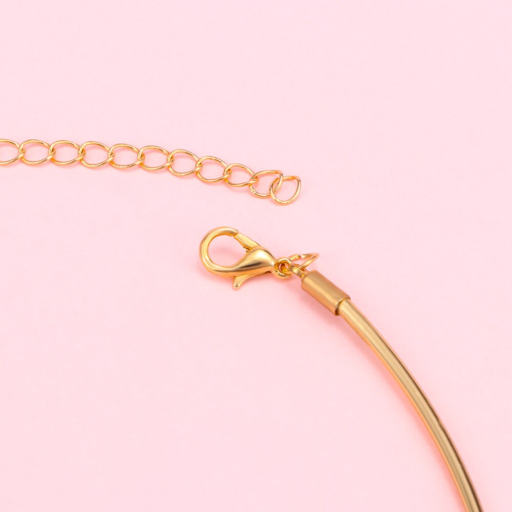 ¡Novedad de ! Collar para mujer a la con diamantes de imitación de Metal dorado pulido, Gargantilla con cuello de babero para mujer, Collar con aro con apertura circular