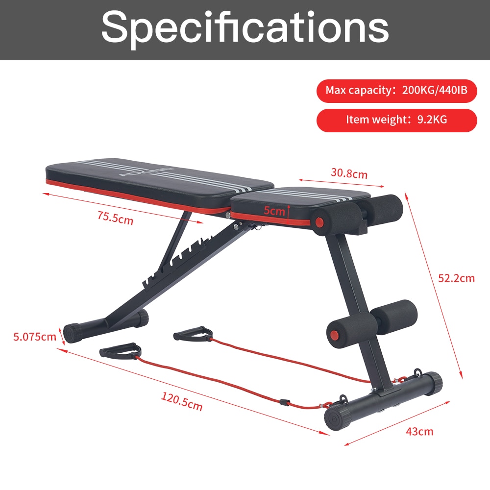 ADkING Weight bench Max load 200kg Heighten and lengthen Gym Bench Supine Board Foldable abdominal Machine bodybuilding