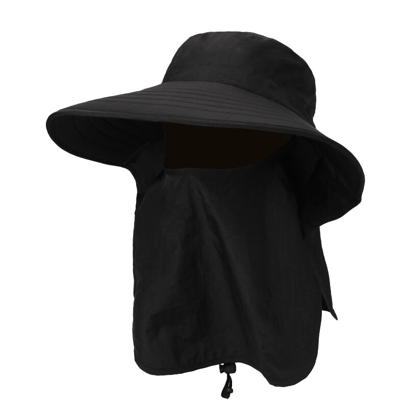 Protection du visage contre les gouttelettes casquette de pêche été en plein air Protection solaire cou visage rabat chapeau large bord: Black