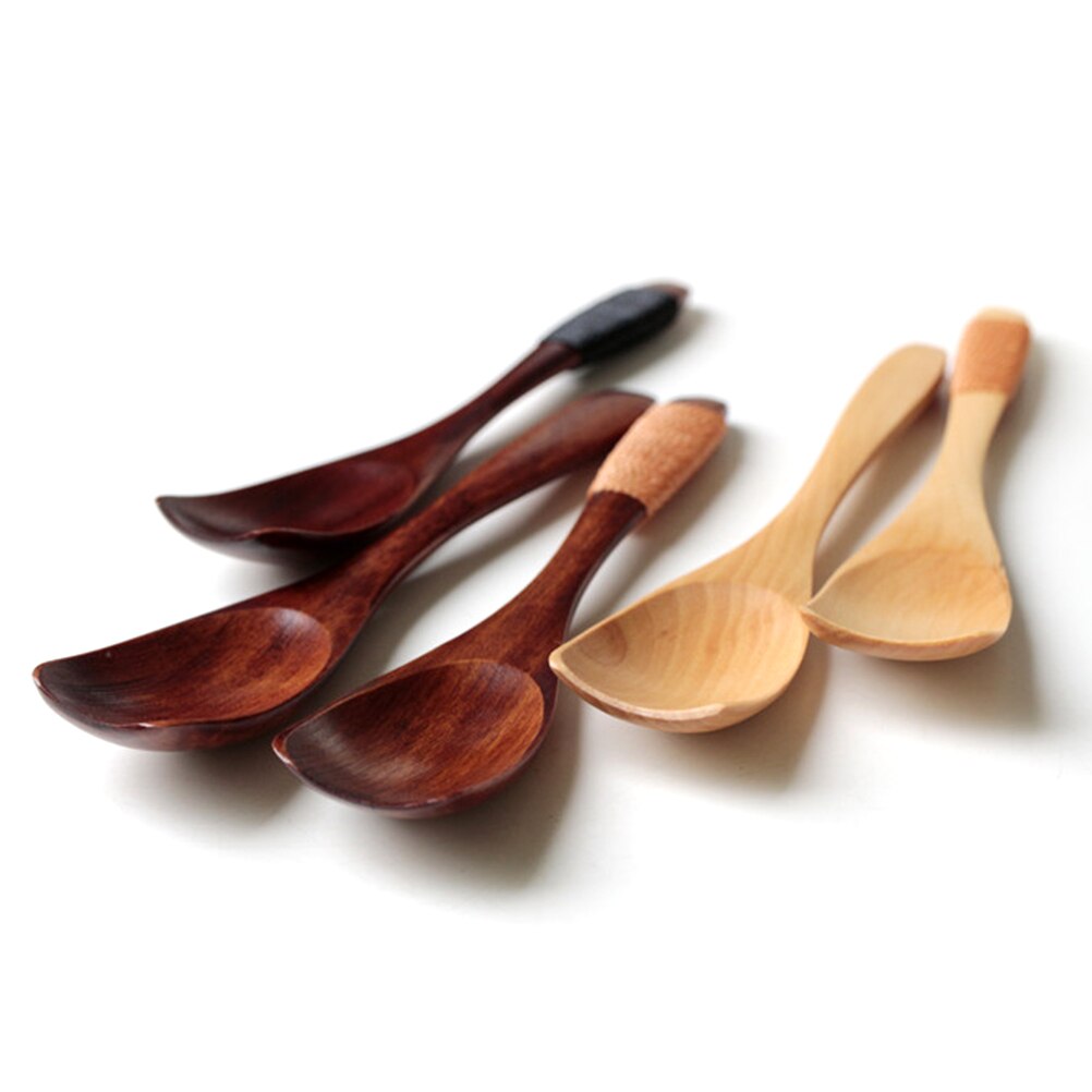 2 stuks japanse houten ijslepels, kleine dessertlepel met een vastgeknoopt lijntje op het handvat, kinderservies van massief hout