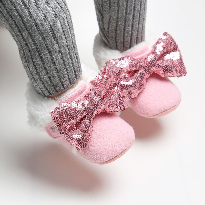 Botas para bebé recién nacido, botas para niño niña, zapatos de cuna, zapatos cálidos de invierno para la nieve, Princesa, con diadema, 2 uds.