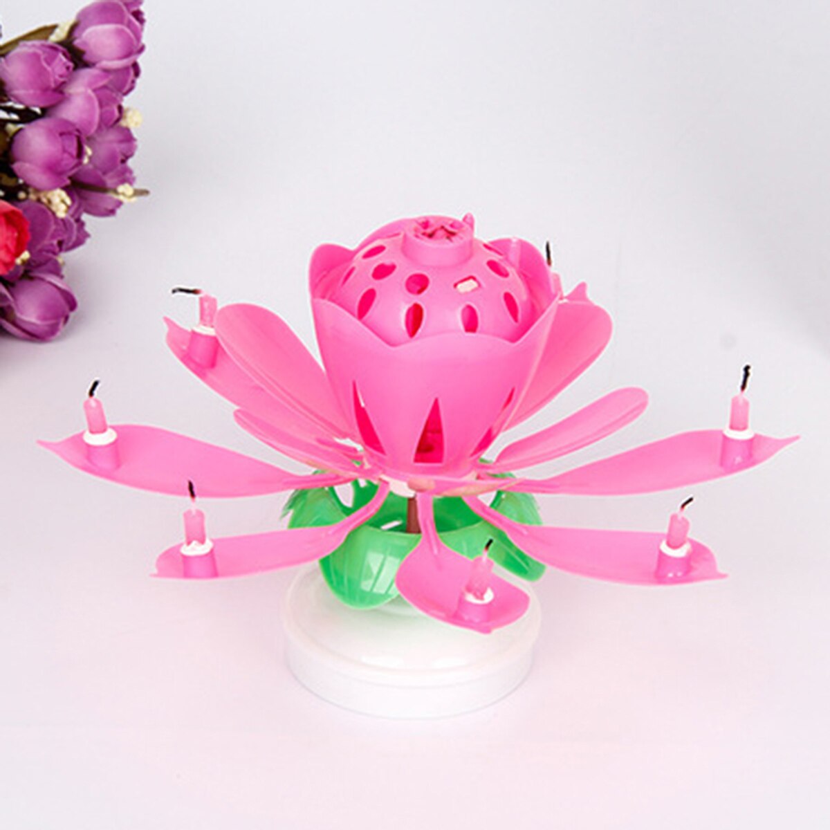 Innovative Cake Topper Musical Blooming Lotus Flower Double-deck Rotating Happy Birthday Candle Light Party DIY Cake Decoration