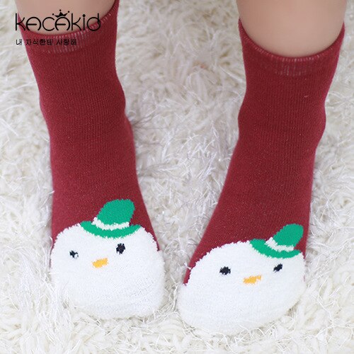 Christmas Winter Socks Non-slip Warm Kids Cotton Socks Coral Fleece Toddler Infant Baby Boys Girls Xmas for Kids 0-4T: wine / 12M