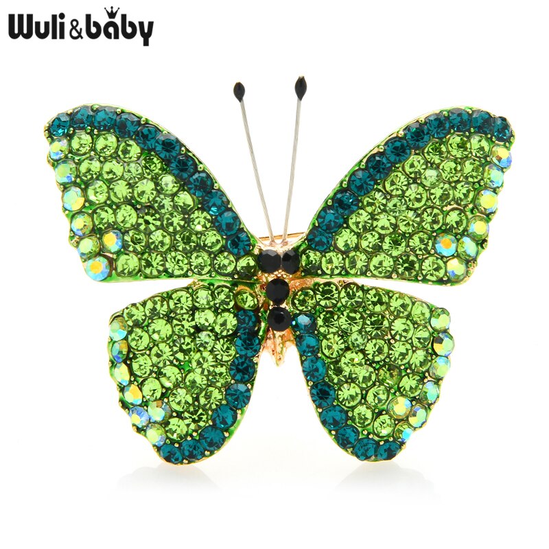 Wuli&amp;baby fuld rhinestone sommerfuglebrocher til kvinder unisex 4- farver insektbryllup kontorbrochenåle: Grøn