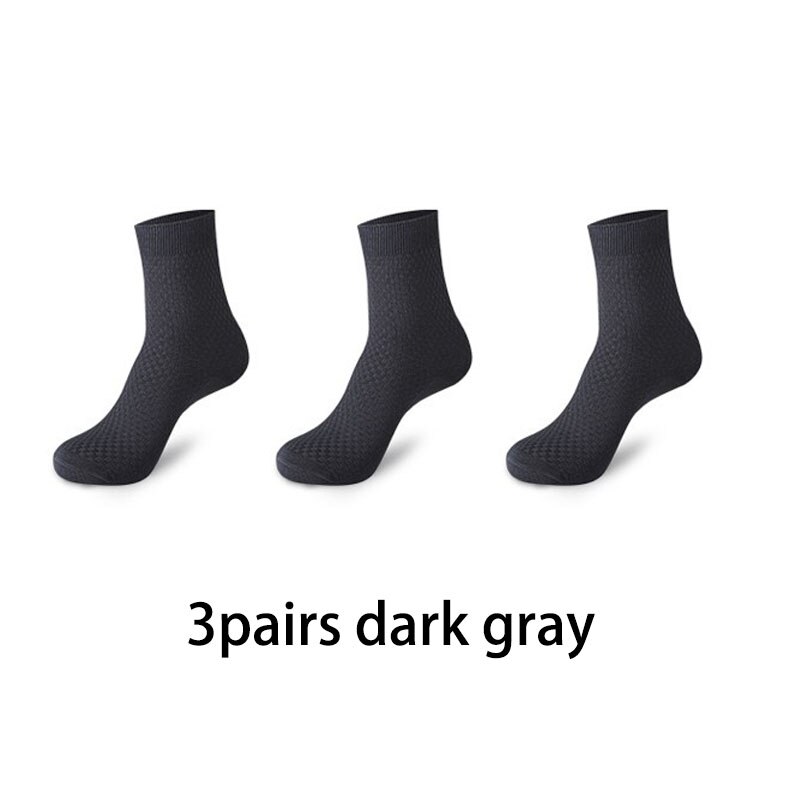 3 par/lot bambufiber långa strumpor herr crew strumpor rutiga affärsstrumpor man enfärgad höst calcetines hombre: 3 par mörkgrå