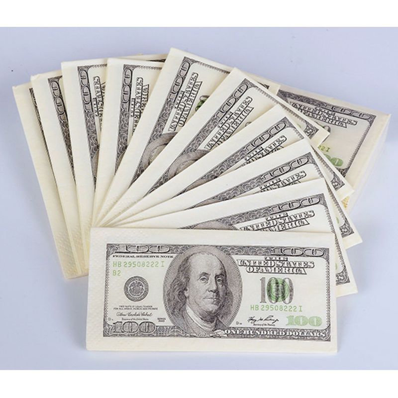 10 Packs Napkin Paper 100 Dollar Raw Wood Pulp Facial Tissue Handkerchief Wedding Birthday Disposable Party Tableware