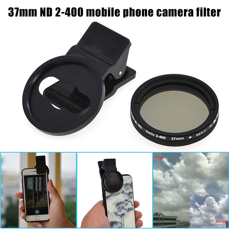 Adjustable 37mm Neutral Density Clipson ND2ND400 Phone Camera Filter