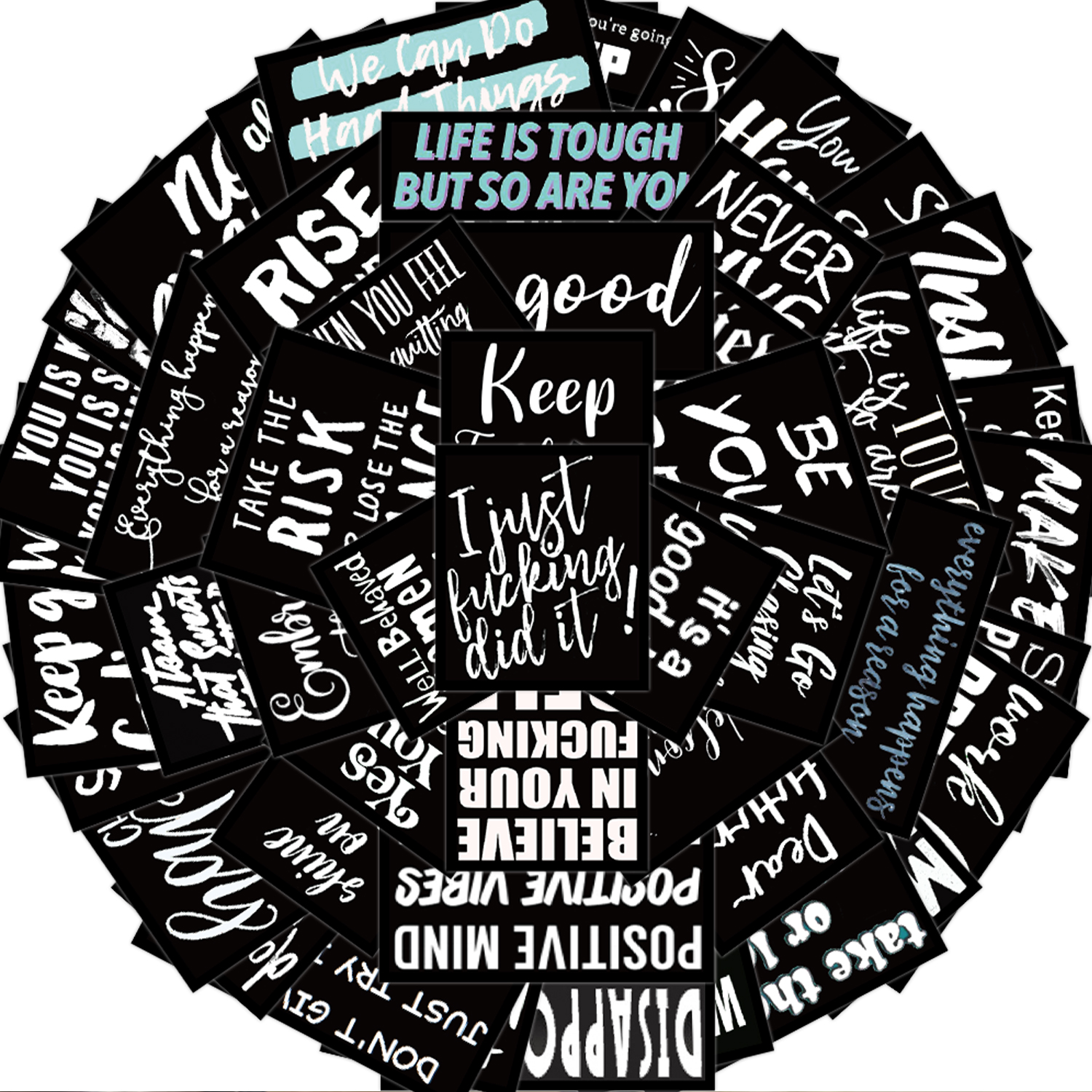 61 Black and White Inspirational Graffiti Stickers, Suitable for Decorating Water Bottles, Laptops, Mobile Phones, Suitcases, Skateboards, Guitars, Boxes, and Party Decorations: Default Title