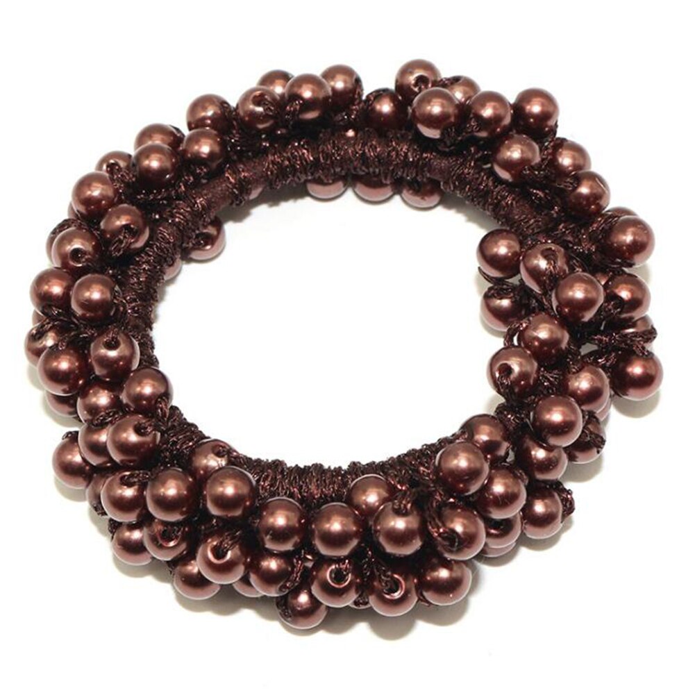 Women Girls Colorful All Pearls Elastic Hair Bands Sweet Hair Ornament Headband Scrunchie Hair Accessories: Coffee