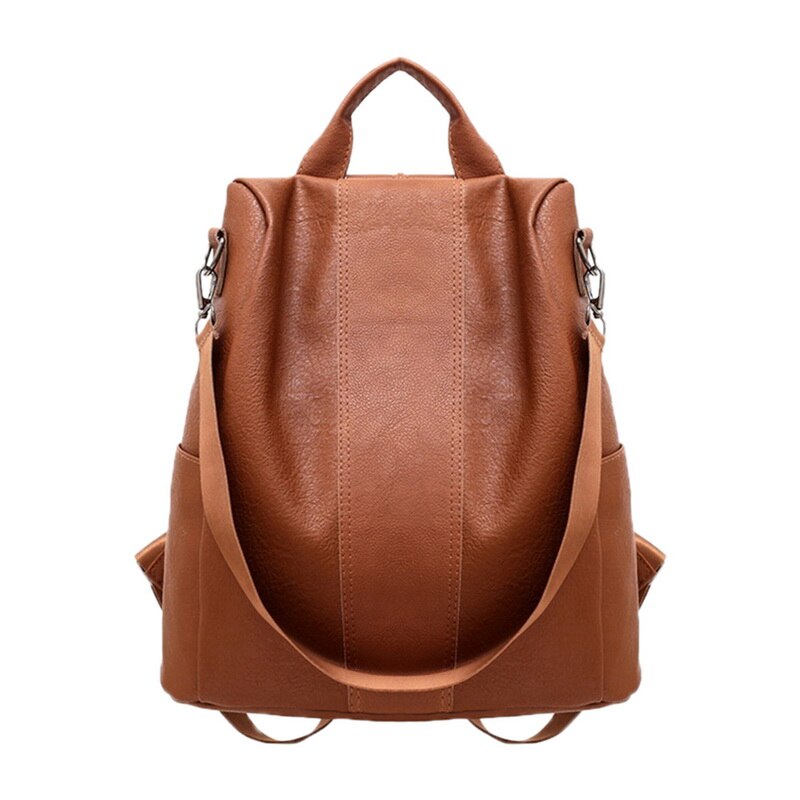 Femme Anti-vol sac à dos classique en cuir PU couleur unie sacs à dos femmes voyage épaule bandoulière noir marron sac à dos: Brown