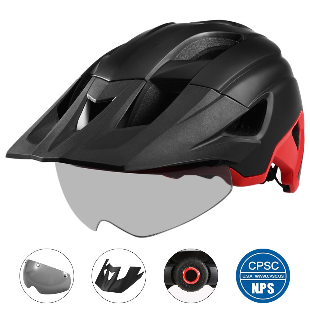 Mountain Bike Helmet with Detachable Visor Detachable Goggles Ultralight Adjustable MTB Cycling Bicycle Outdoor Safety Helmet