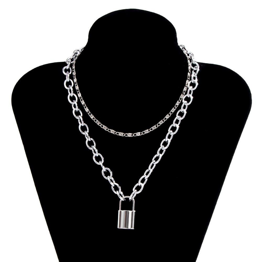 Lock Necklace for Women Men Punk Cuban Link Chain Padlock Pendant Choker Necklace Statement Gothic Collier Femme Jewerly: Default Title