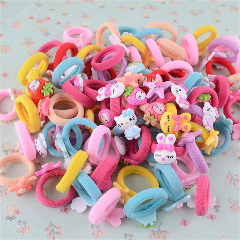 20PCS/Lot Little Girls Cartoon Elastic Hair Band Candy Color Hair Rope Kid Resin Headband Children Hair Accessories Tie Gum