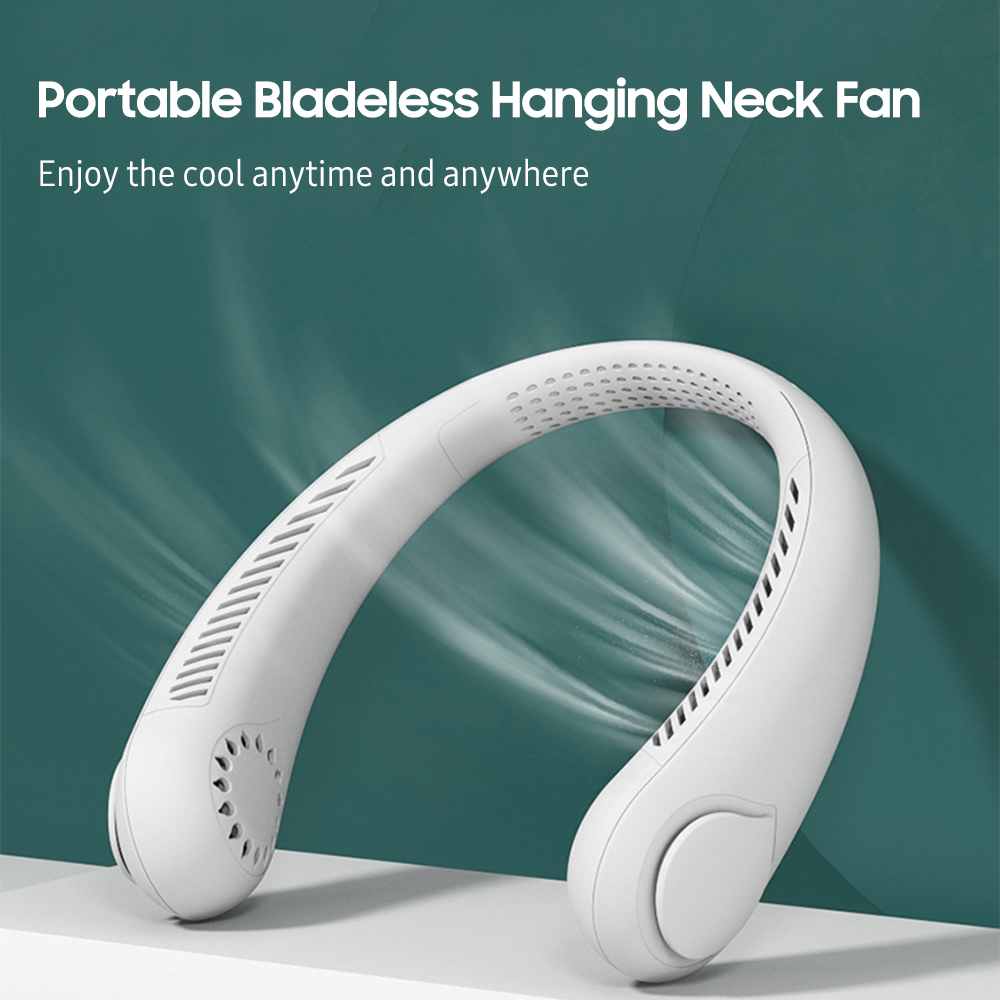 Neck Fan Rechargeable Bladeless Wearable Cooling Head Fan 3-Speed 1800mAh Battery Personal Fan U-shape Air Fan Hands Free