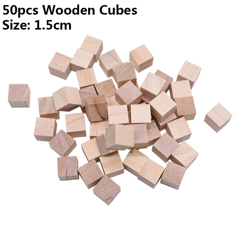 10/20/50P Unfinished Blank Woodwork Mini DIY Wooden Square Blocks 1/1.5/2/2.5cm Wood Cubes Math Making Craft DIY Projects: 50pcs 1.5cm Cubes