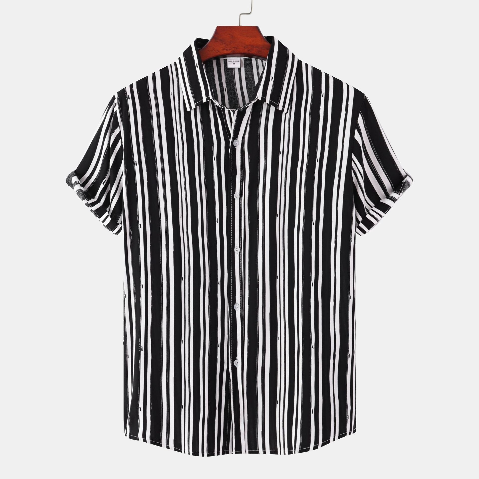 Chemise hawaïenne pour hommes, classique, à rayures noires et blanches, à revers, à simple boutonnage, à manches courtes, vêtements d'été, 2022: Black / XXXL