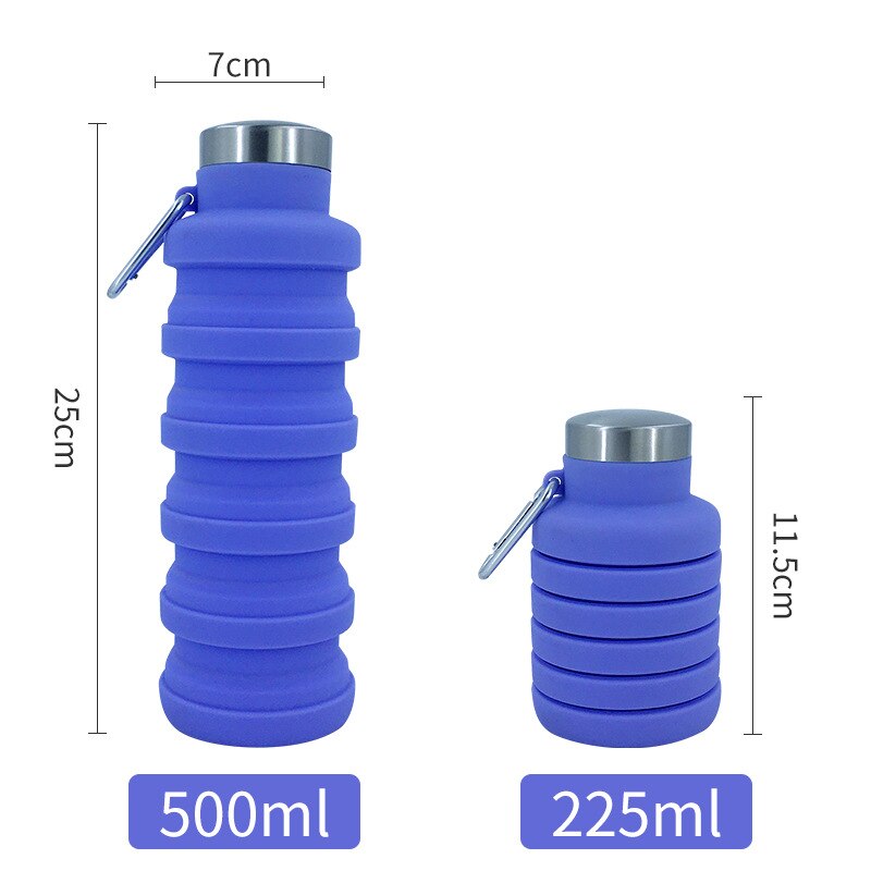 Siliconen Opvouwbare Water Fles Voor Travel Gym Camping Wandelen Draagbare Lekvrije Sport Water Fles Met Karabijnhaak: Purple